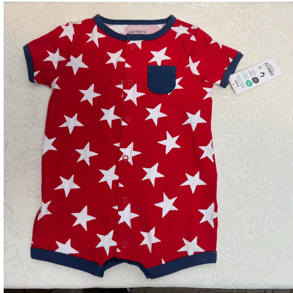 Carters One Piece Romper Red w/ White Stars Snap up Infant 3-6 months